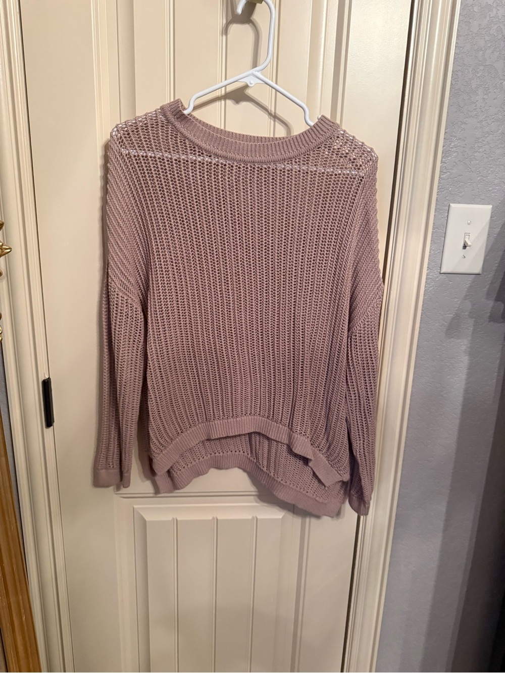 white birch Open-Knit Crewneck Sweater - Dusty Mauve